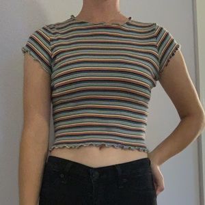 brandy melville crop cute multi colored shirt